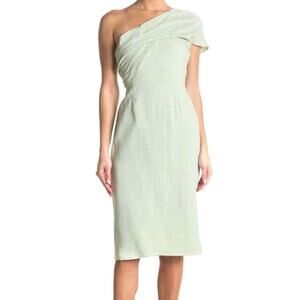 Reiss One-Shoulder Light Sage Green Midi Dress